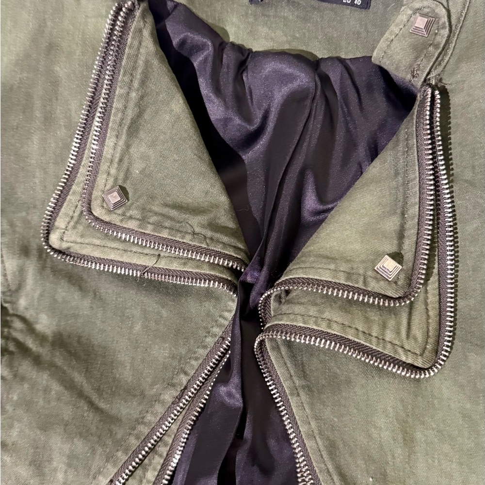 Olive camo green military studded multi zip jacket - Picture 8 of 11